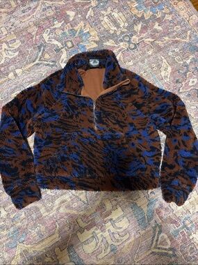 Lululemon Scuba Oversized Cropped Brown & Blue Fuzzy Jacquard Half-Zip Pullover